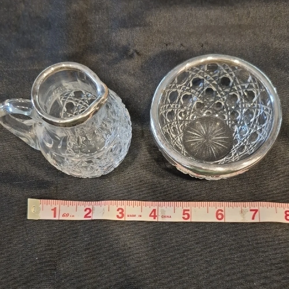 Vintage Sterling Silver Plated Crystal Cream And Sugar Set
